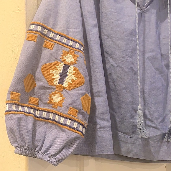 Rebellion Boho Embroidered 3/4 Sleeve Shirt Size M - Picture 7 of 10